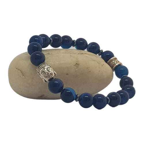 Lizera Dark Blue Agate Bracelet with Buddha Charm